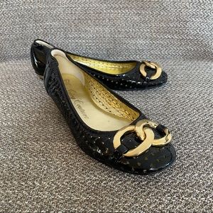 Juicy Couture Patent Leather Lazer Cut Ballet Flats with Gold Hardware Size 6.5
